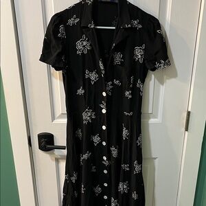 Ralph Lauren Black and White Rose Midi Dress